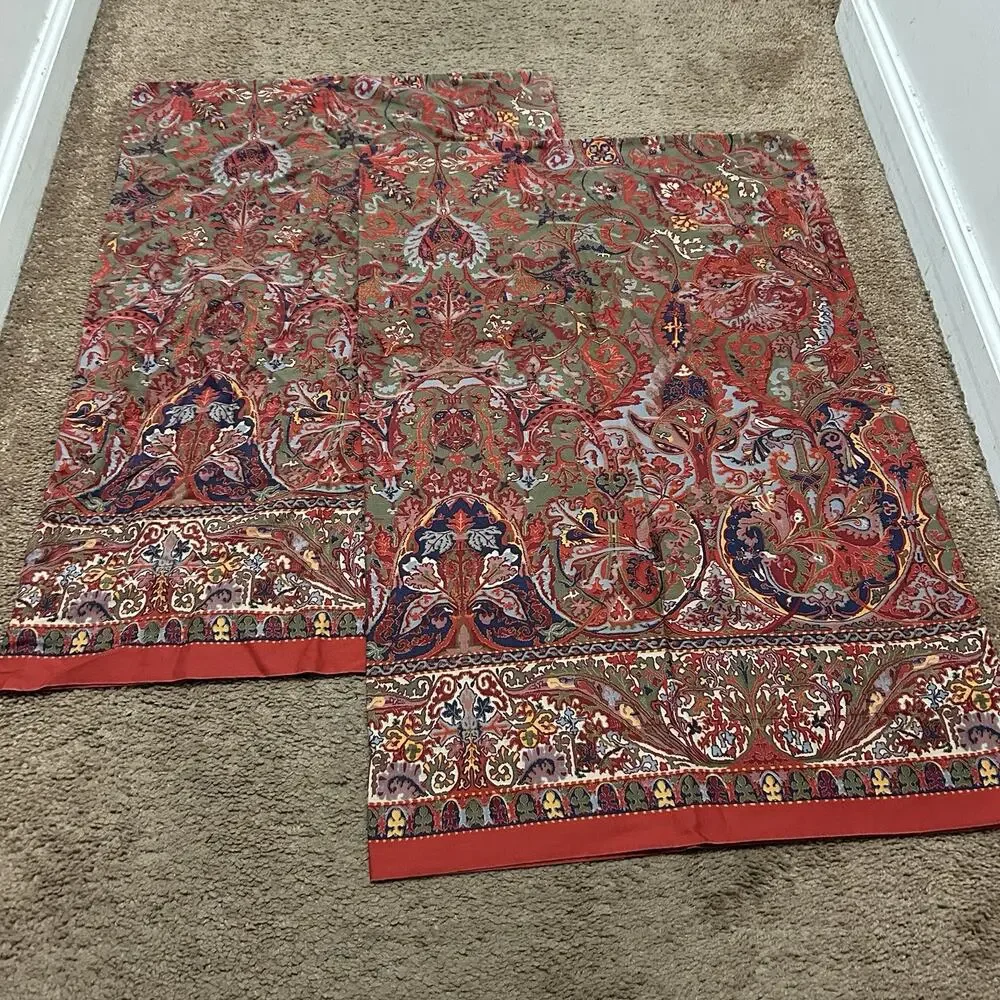 Pair Ralph Lauren Red Galahad Standard Pillowcases Paisley Cotton Sateen Set HTF